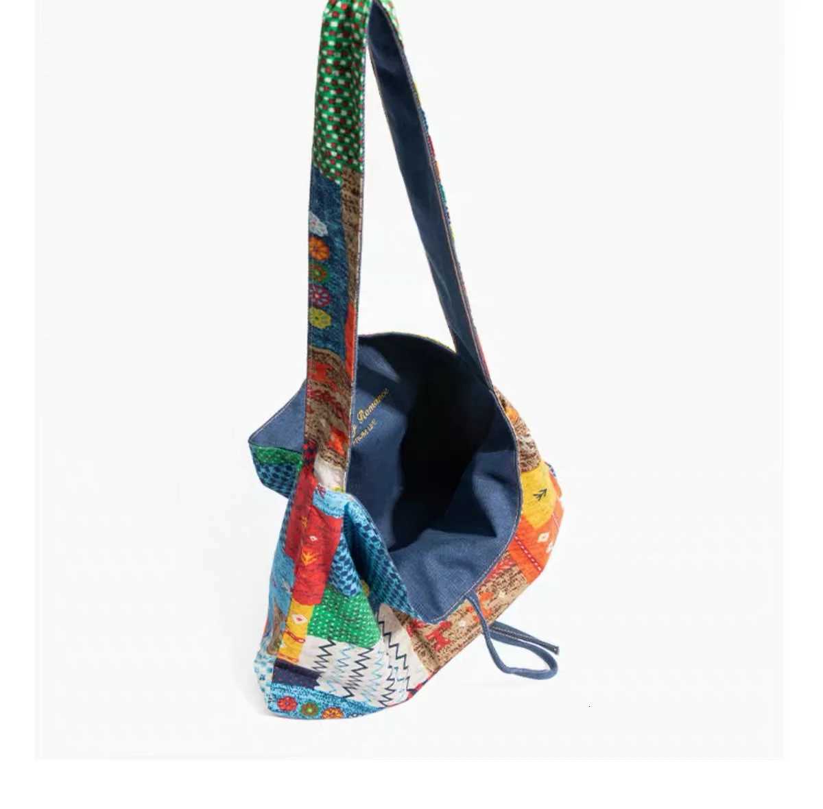 Nepalese Original Retro Collage DoubleSided Canvas Backpack Womens Bohemian Denim Ethnic SingleShoulder Crossbody BagT251007