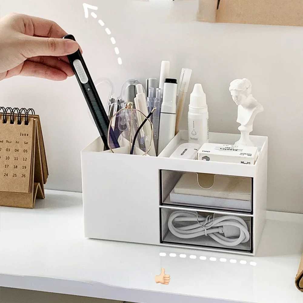 Ins Desktop Pen Holder Storage Box Multifunctional Stationery Organizer Box Transparent Drawer Jewelry Cosmetic Storage Box Girl C251008