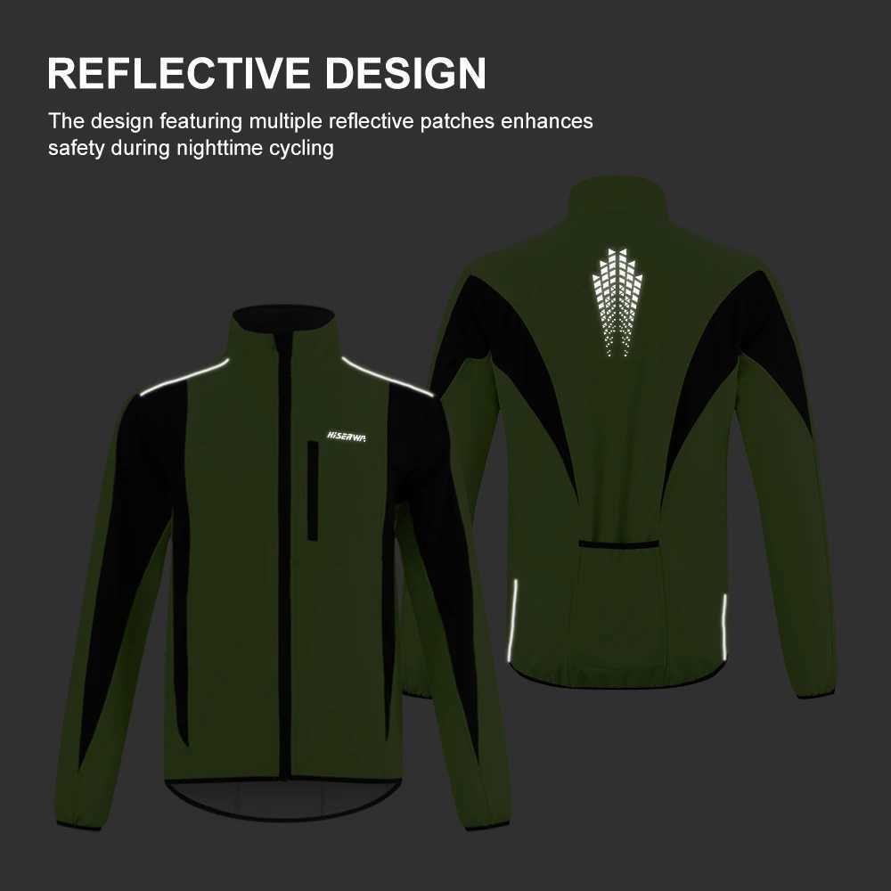 HISERWA Cycling Mens Jacket WindProof Fleece Pro Cycling Jackets Longsleeve Warm Soft Brushed Pro Breathable Bicycle Clothing J251008