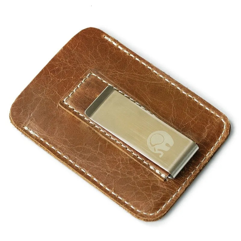 Thin Genuine Leather Money Clip Mini Wallet Men Credit Card Slot Slim Bills Metal Cash Clamp for Man Small Billfold Holder 250923CJ