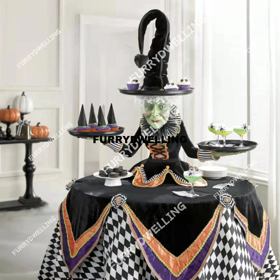 Halloween Witch Tabletop Server With Harlequin Tablecloth Cupcake Display Stand Dwe74 Home Decoration Resin Statue Tray Funny Party 240711