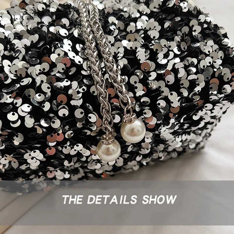 Women Sequin Crossbody Bag Sequin Bucket Purse Lightweight Handbag Purse with Long StrapT251007