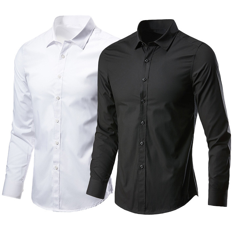 White Designer Shirt Shirt Men Long Sleeve Polo Non-iron Business Formal Slim Fit Korean Style Office Men's Designer Hoodie White Casual Suit Shirt