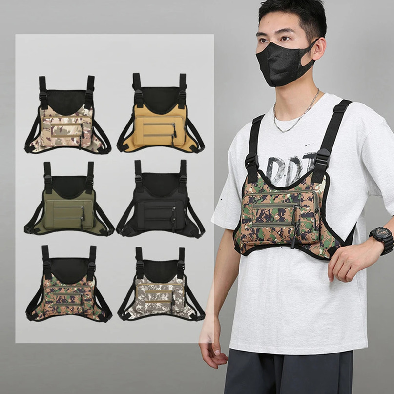 Ship from US Fashion Chest Bag Waist HipHop Street Large Capacity Sports Pouch Multifunction Front Pack Outdoor Running Vest 250227FBB