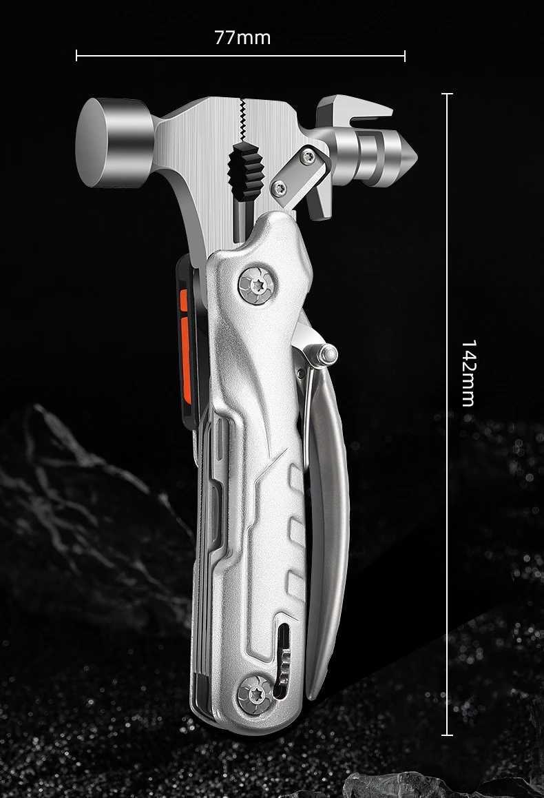 Outdoor Woodworking Hammer with Flashlight Camping Pliers Multifunctional Stainless Steel Portable Nail Lifting EDC Hammer J251121