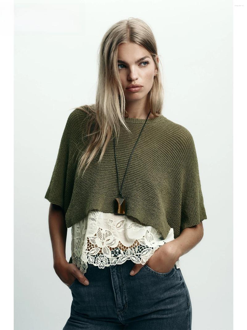 Women's Sweaters ZAPRHA 2025 Autumn Faion Ort Sve Loose Knitted Sweater Patchwork Overhead Top Comfortable Breathable Casual