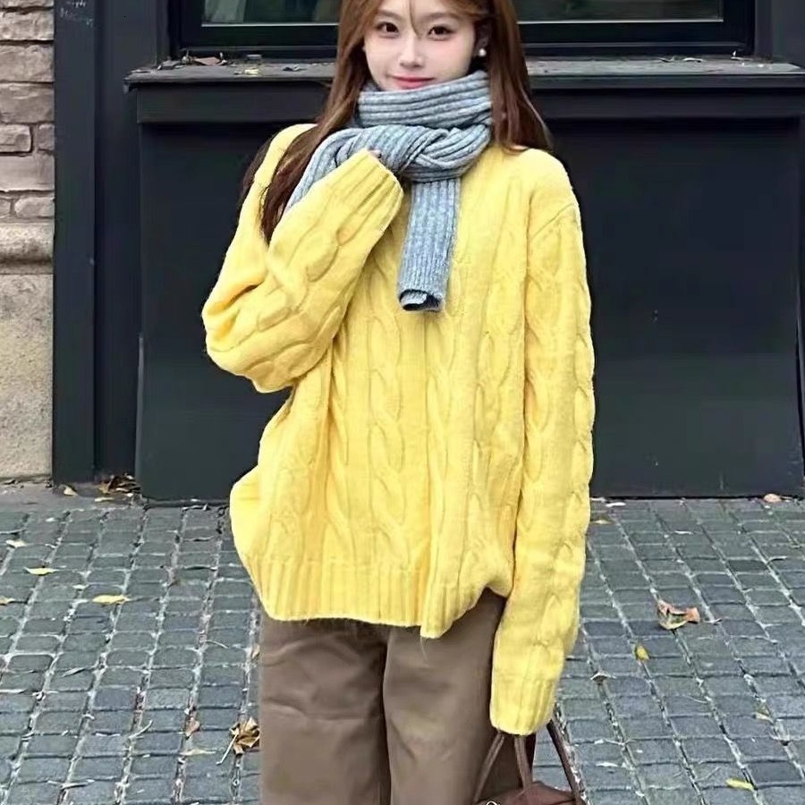 Plus Size 1500kg Fat mm Cable Knit Round Neck Sweater Women Autumn Winter New Korean Style Loose Versatile Pullover Knitted Top