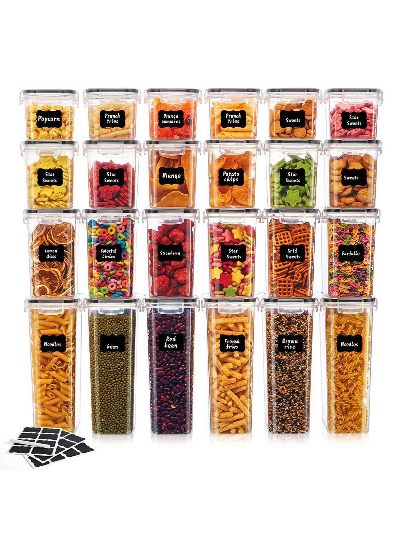 24pcs New Kitchen Sealed Storage Box Set Dry Food Storage For Sugar Flour Baking PP Material Comes with Convenience Stickers C251008