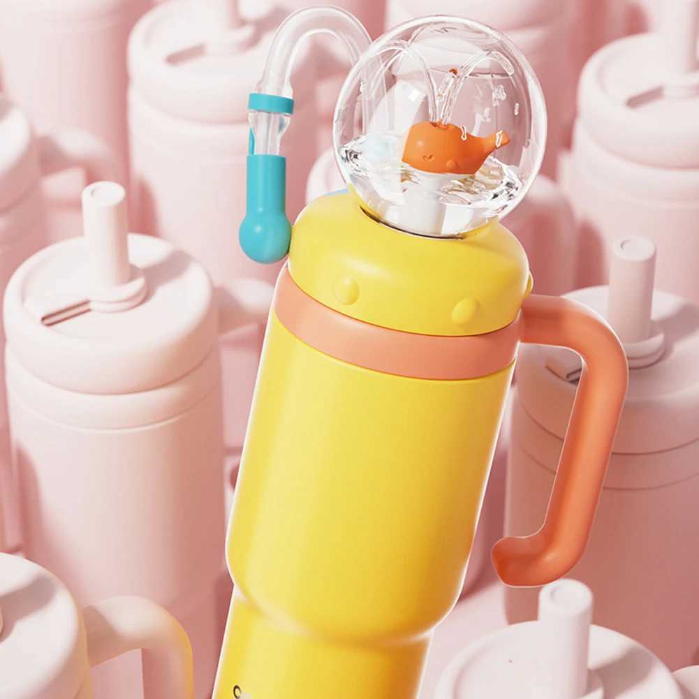 710ML Stainless Steel Whale Fountain Tumbler with Handle with Straw Drinking Cup Leak Proof Vacuum Cup for Baby Teens and Adults C251008