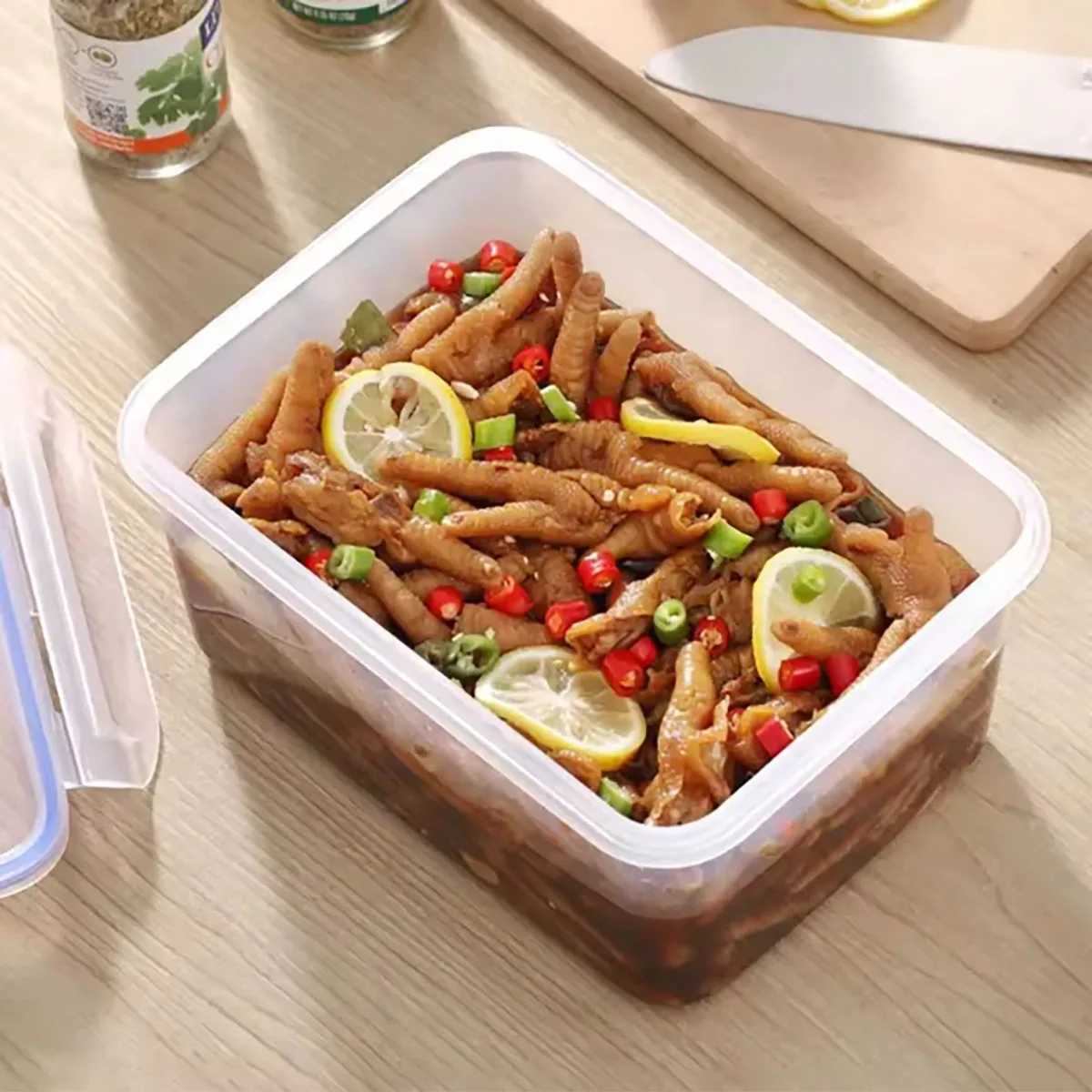 1pc Sealed rectangular refrigerator storage box with lid Plastic crisper microwaveheated lunch box with lid C251008