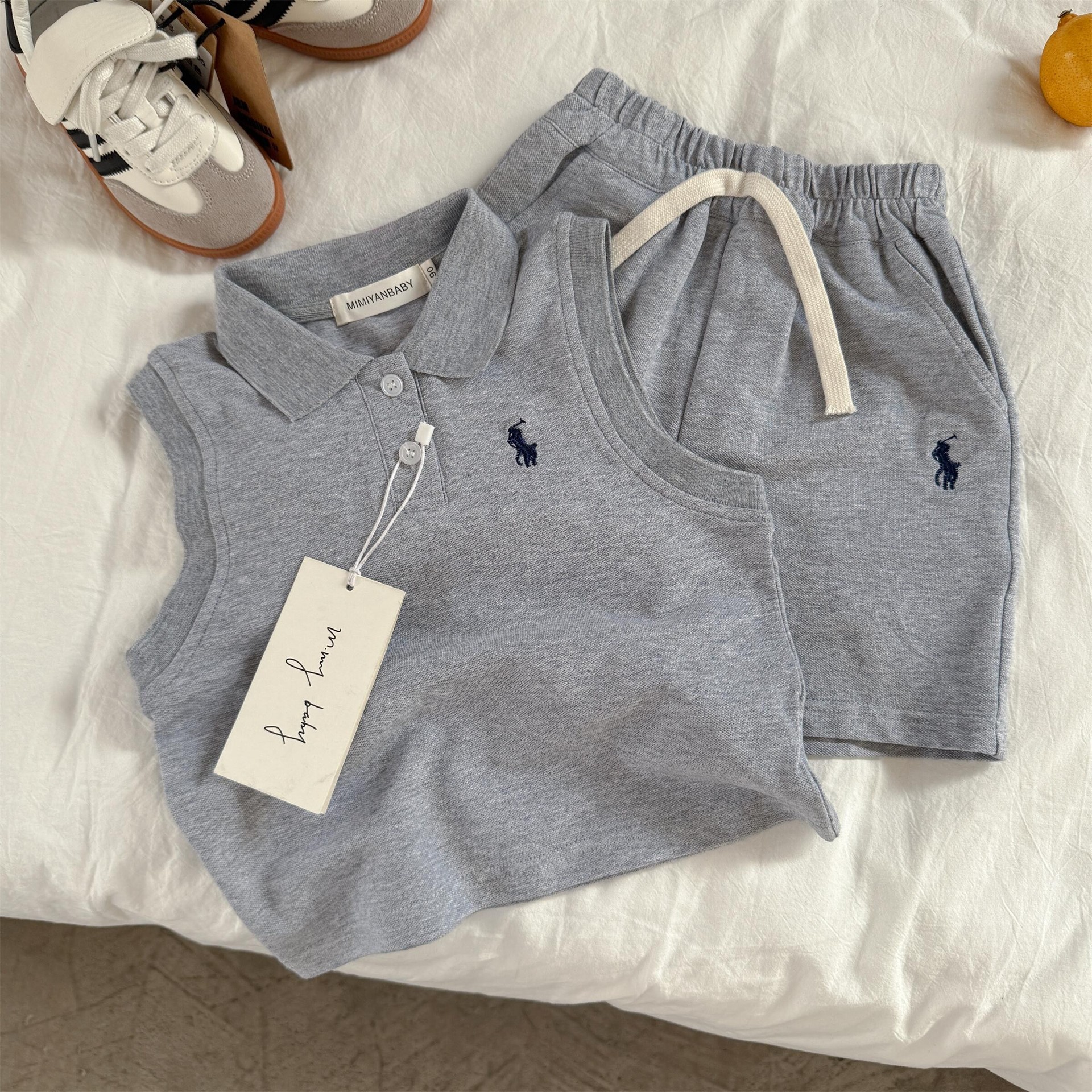 Free Shipping Kids Sleeveless Polo Set 2025 Breathable Summer Clothes England StyleToddler Playwear for Boys & Girls