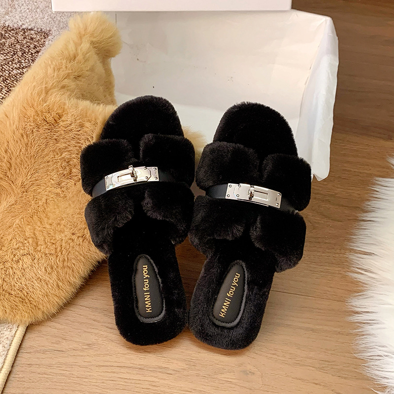 free shipping designer shoes New autumn winter fashion flat bottom fluffy slippers casual versatile suitable for outdoor wear and home shoes