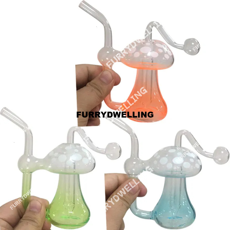 Mushroom Glass Oil Burner Bubbler Pipe Mini Bongs Glow In The Dark Percolator Water Pipes Hookah Dwe74 Bubblers Recycle Portable Hand Smoking Dab Rigs