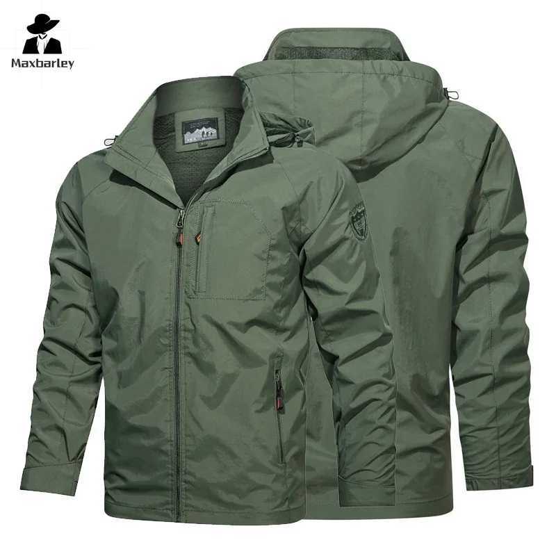 Spring Waterproof Jacket Mens Urban Climbing Zipper Hooded Windbreaker Outdoor Work Clothes Loose Hiking Camping Cargo Jacket J251008