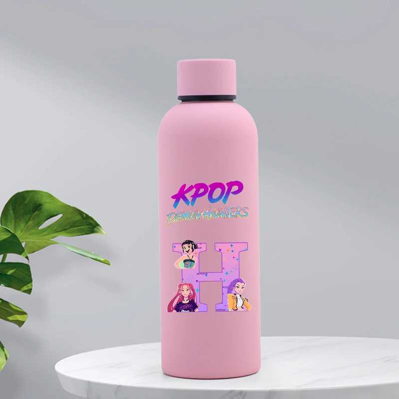 Kpop Demon Hunters Stainless Steel Insulated Cup Women Anime Letter Printed Water Cups Students Portable Fashion Water Bottle C251008