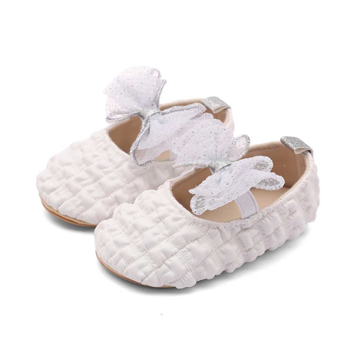 Baby Girl Bow Hair Accessory with Princess Shoes Nonslip Rubber Sole Learning Shoe C251008