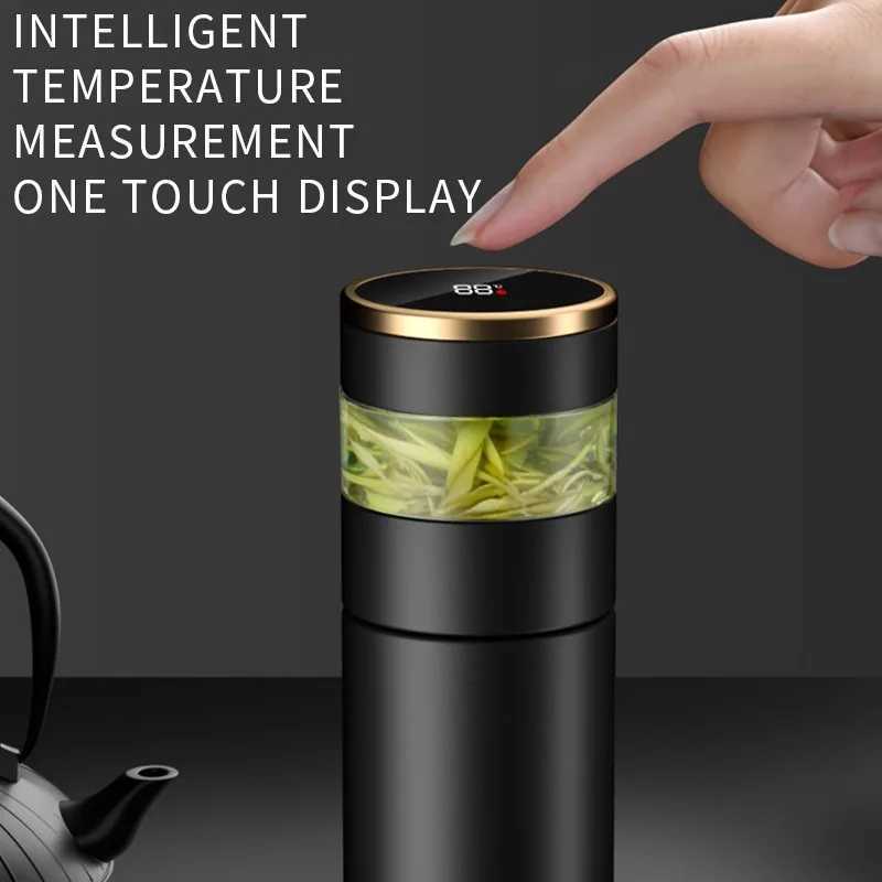 Cups Intelligent 304 Stainless Steel Vacuum Cup Temperature LED Display Tea Cup With Glass Partition Tea And Water Vacuum Bottle C251008