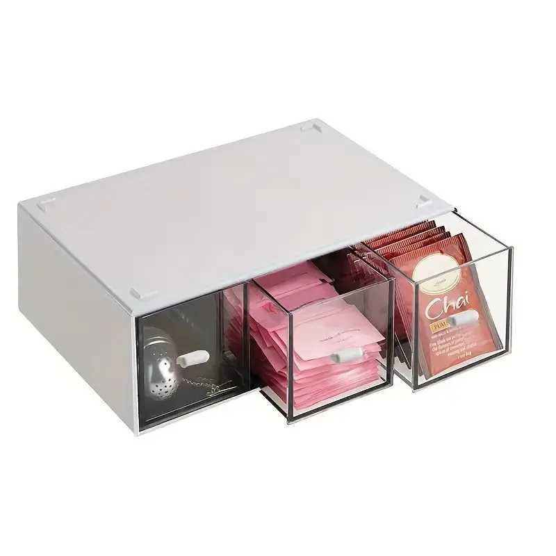1 drawer tea bag storage box Kitchen storage drawer basket cabinet countertop storage box Coffee tea sugar storage supplies C251008