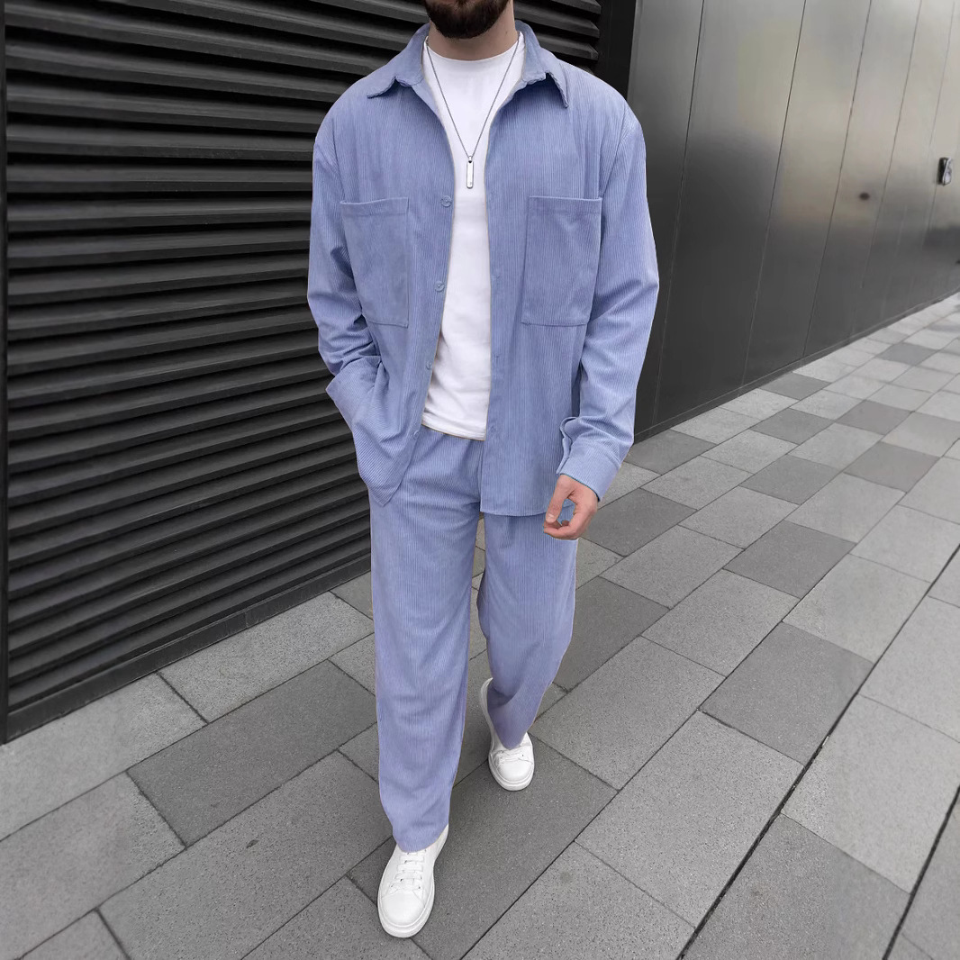 mens tracksuit 2025 Spring Fall Men's Corduroy Set Long Sleeve Shirt Jacket with Casual Trousers Matching Outfit European size: S-3XL