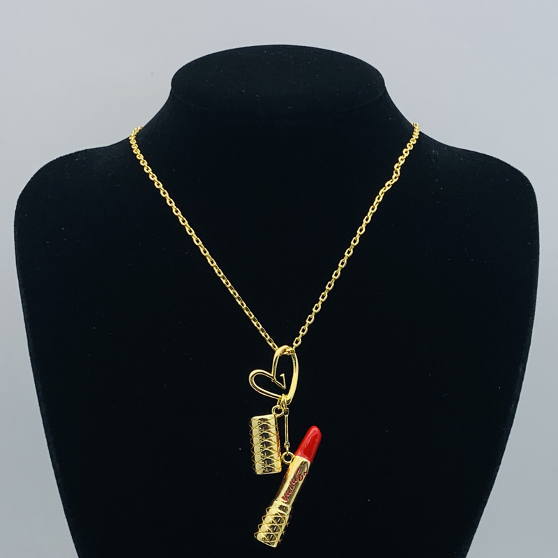 Necklaces High Quality Flower Lipstick Pendants Copper Designer Letter Choker Crystal Necklace Pearl Sweater Chain Classic Jewelry Accessories