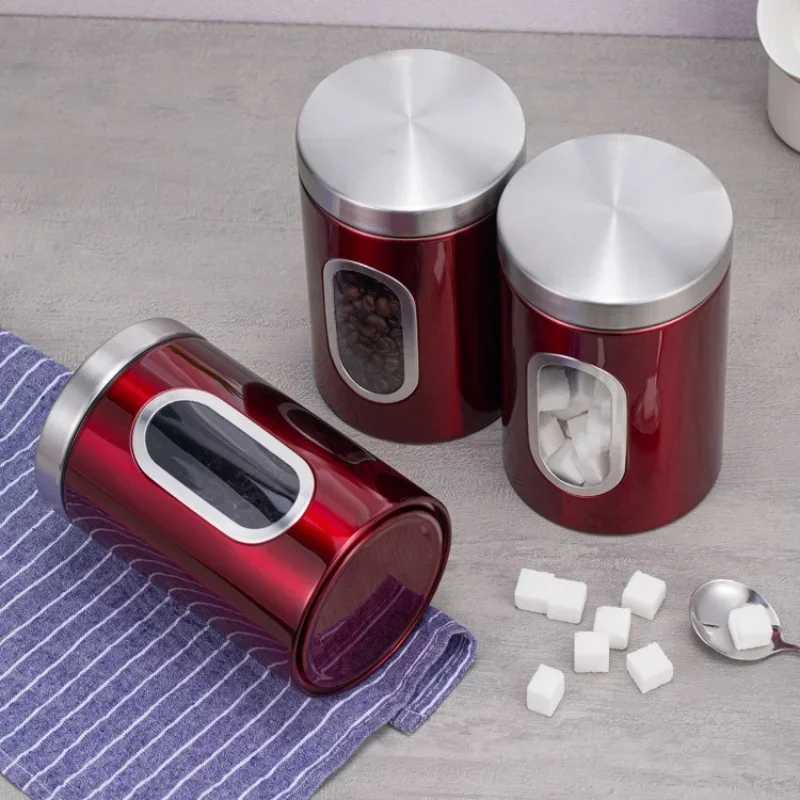 13Pcs Coffee Canister Stainless Steel Food Storage Jars with Visual Window Kitchen Storage Coffee Bean Tealeaf Sealed Cans C251008