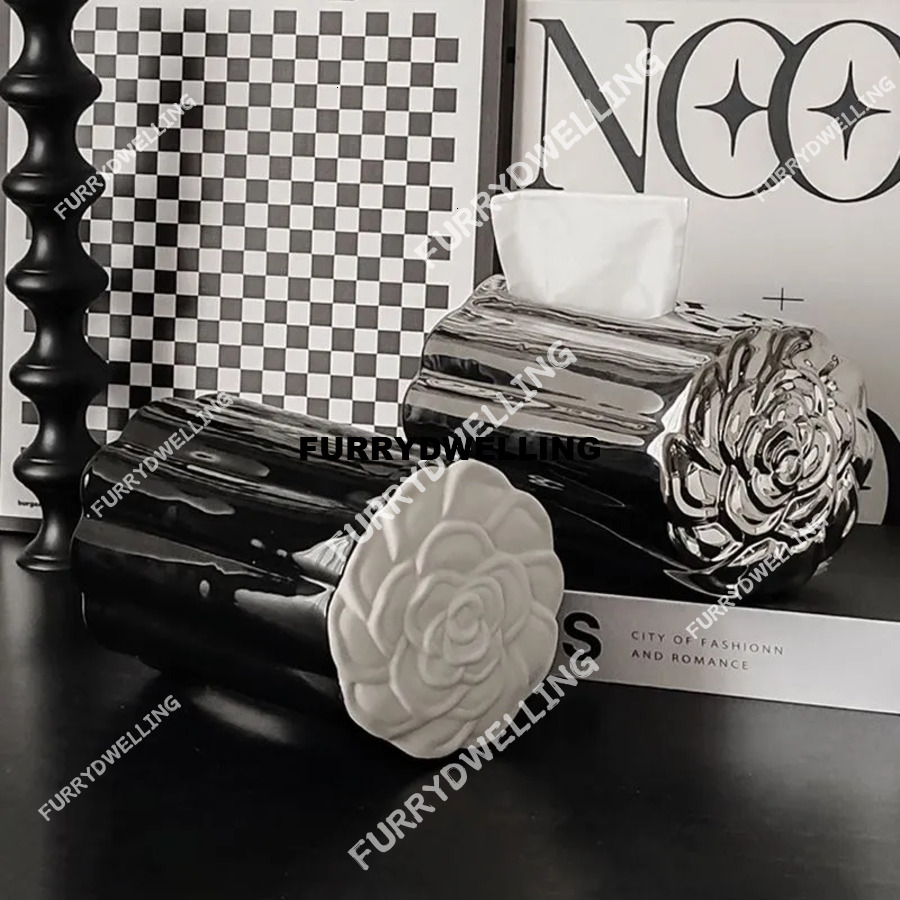 Creative Ins Camellia Ceramic Napkins Tissue Boxes Black Dwe74 Drawer For Home Decors Napkin Paper Storage Box Jewelry Plates Decorative Ornaments