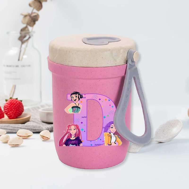 Kpop Demon Hunters Double Layer Straw Water Cup Cartoon Letter Printed Cups Women Portable Coffee Cup Fashion Water Bottle Gift C251008