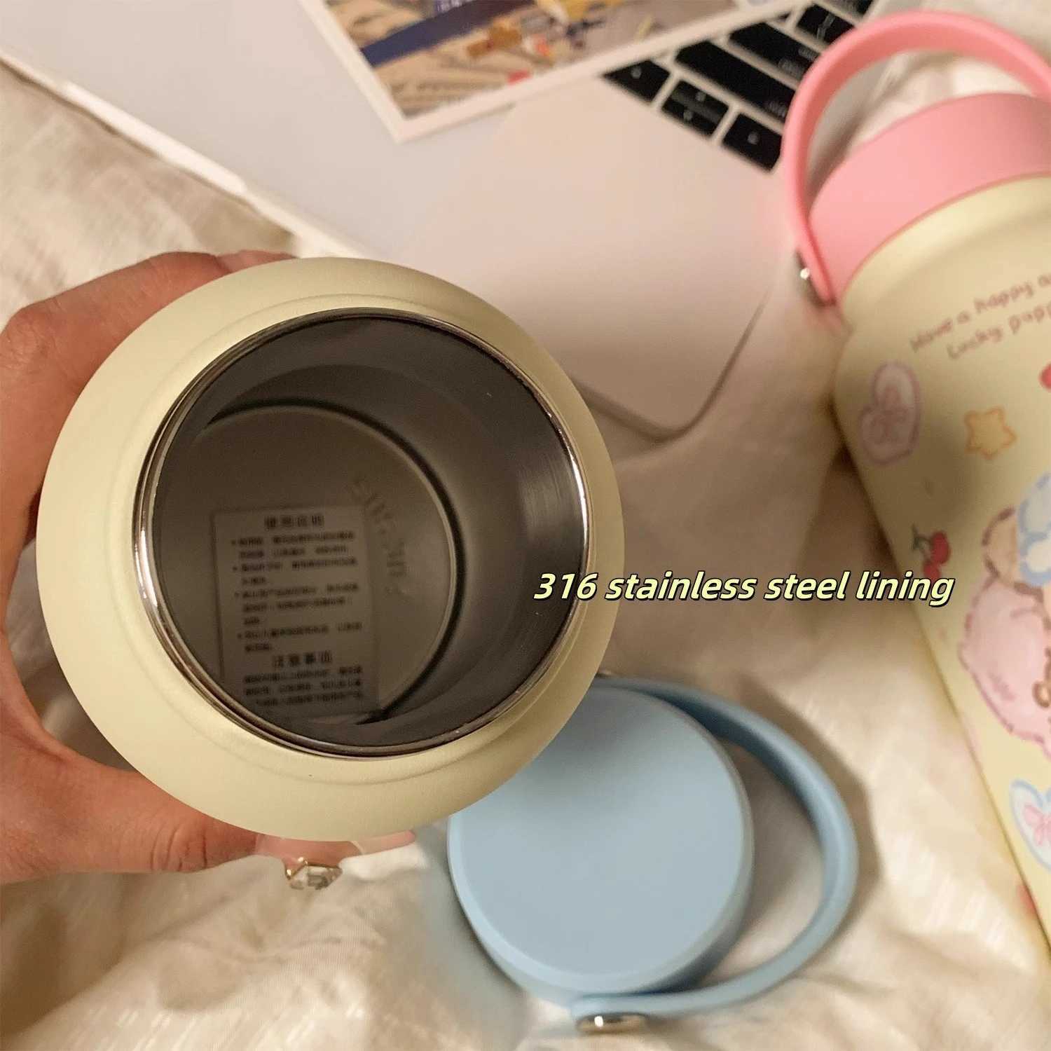 900ml Thermos Coffee Bottle Insulated Stainless Steel Water Bottle with Carry Handle Cute Dog Design Leakproof Wide Mouth Cup C251008