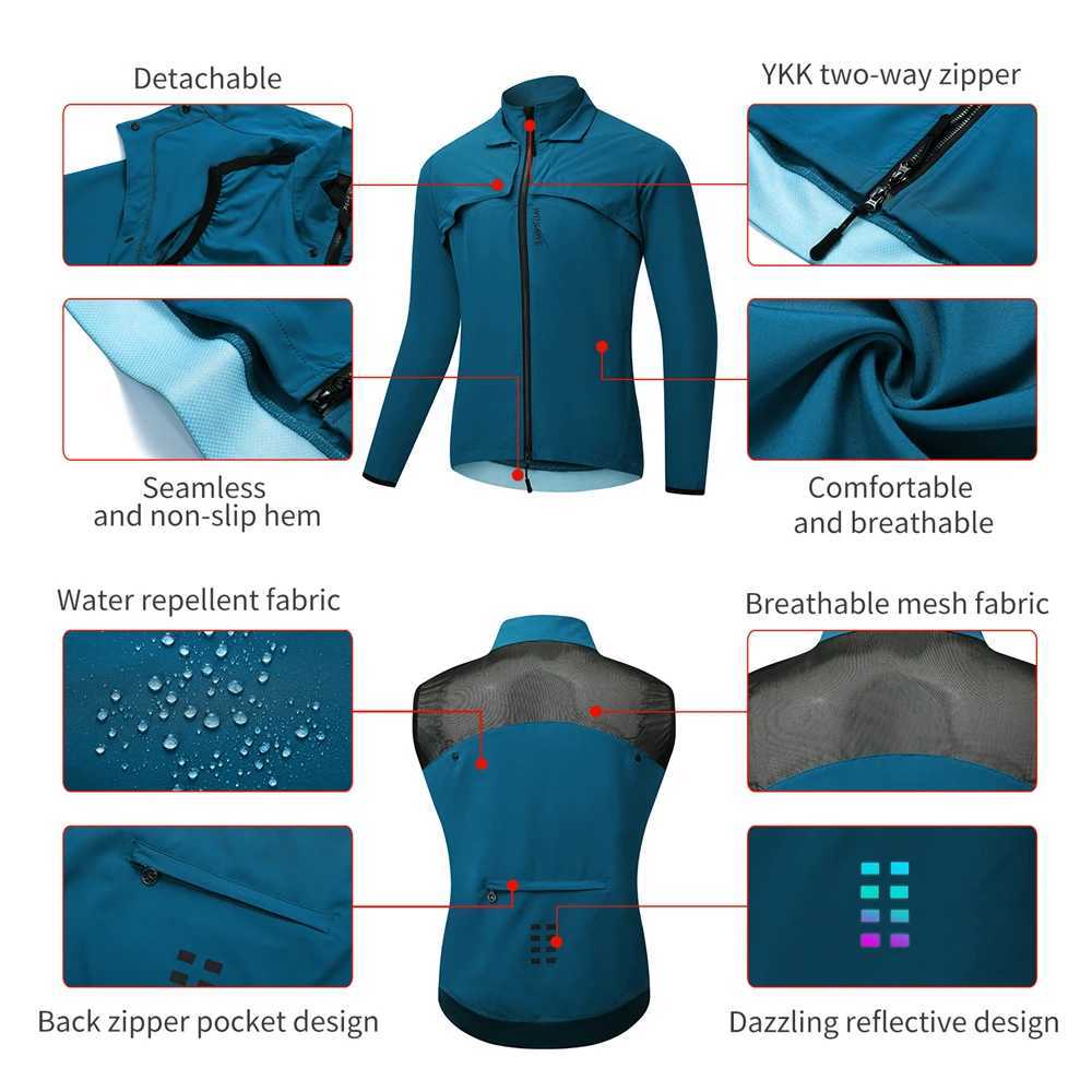 WOSAWE Lightweight MTB Bicycle Jacket Waterrepellent Cycling Windbreaker with Adjustable Sleeveless Vest Breathable Wind Coat J251008