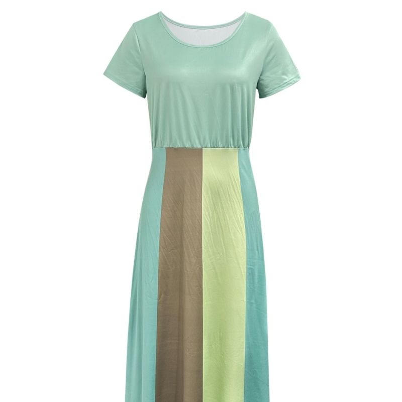 Women's Round Neck Short Sleeve Dress Vertical Stripe Midaxi Dress Casual Office Wear Mixed Colors-CF52723