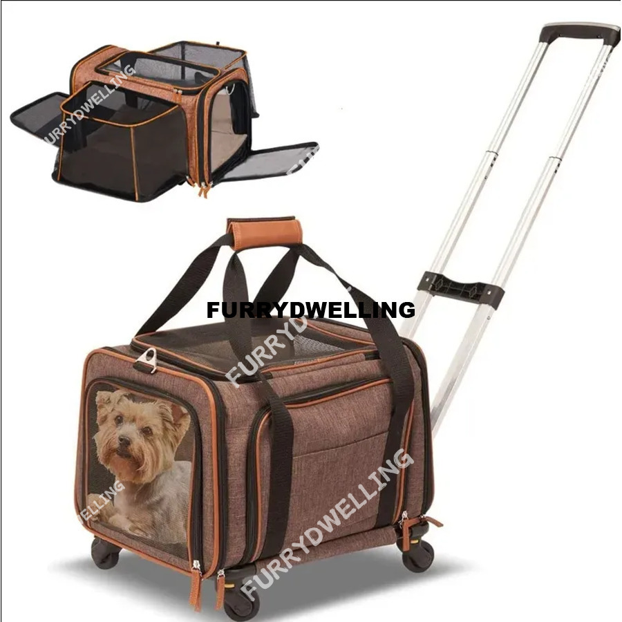 Gardner Pet Cat With Wheels And Litter Box, Breathable Mesh, Expandable Soft-Sided Carrier Traveland Locking Dwe74 Zippers For Long Distance Car Travel