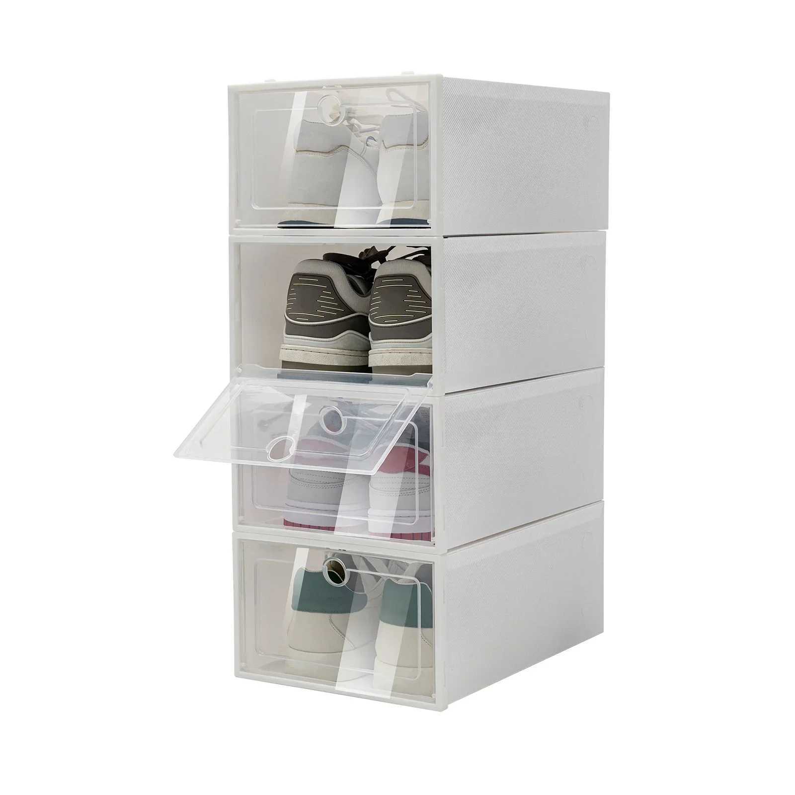 24 Pack Stackable Shoe Storage Boxes Shoe Organizer for Closet Clear Plastic Shoe Box w Lids Space Saving Sneaker Storage Boxes C251008