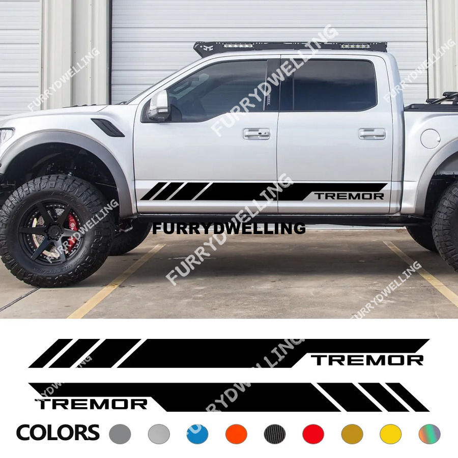 Dwe74 Pickup Stickers For Ford Tremor F150 F250 Car Door Side Skirt Stripes Decals Truck Graphic Vinyl Decor Cover Auto Accessories