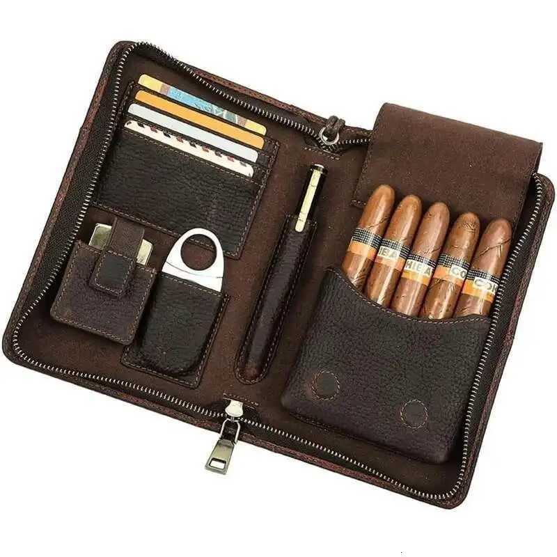 Genuine Leather Cigar Travel Case Cigar Humidor Storage Organizer for Cigar Cutter Lighter Smoking Accessories Mens Gift Y251008