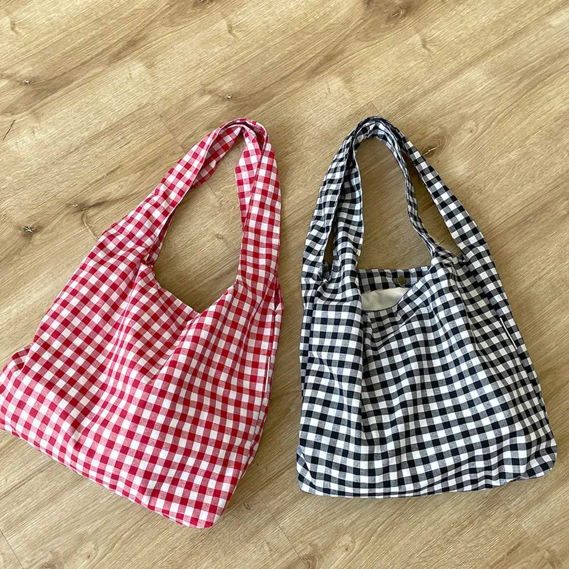 Large Capacity Soft Canvas Womens Shoulder Bag Vintage Plaid Fashion Ladies Underarm Bags Sweet Cute Commuter Female HandbagT251007