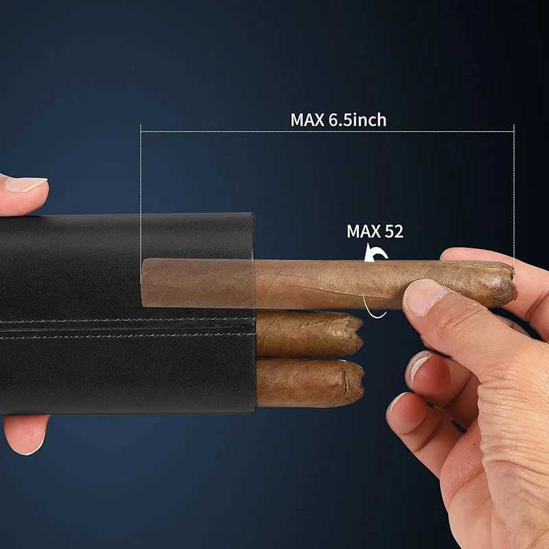 Leather Cigar Case ThreeFinger Cedar Wood Lining Travel Humidors for Cigars Cigar Accessories Y251008