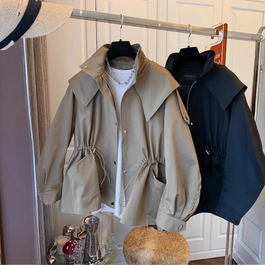 2025 Spring and Autumn New Design, niche, loose, casual, short, drawstring drawstring waist collection workwear, windbreaker jacket for women ddmytues