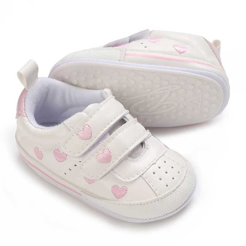 01Year Baby White PU Sneaker Rubber Nonslip for Toddler Boys and Girls Cute Embroidery Stars and Hearts C251008