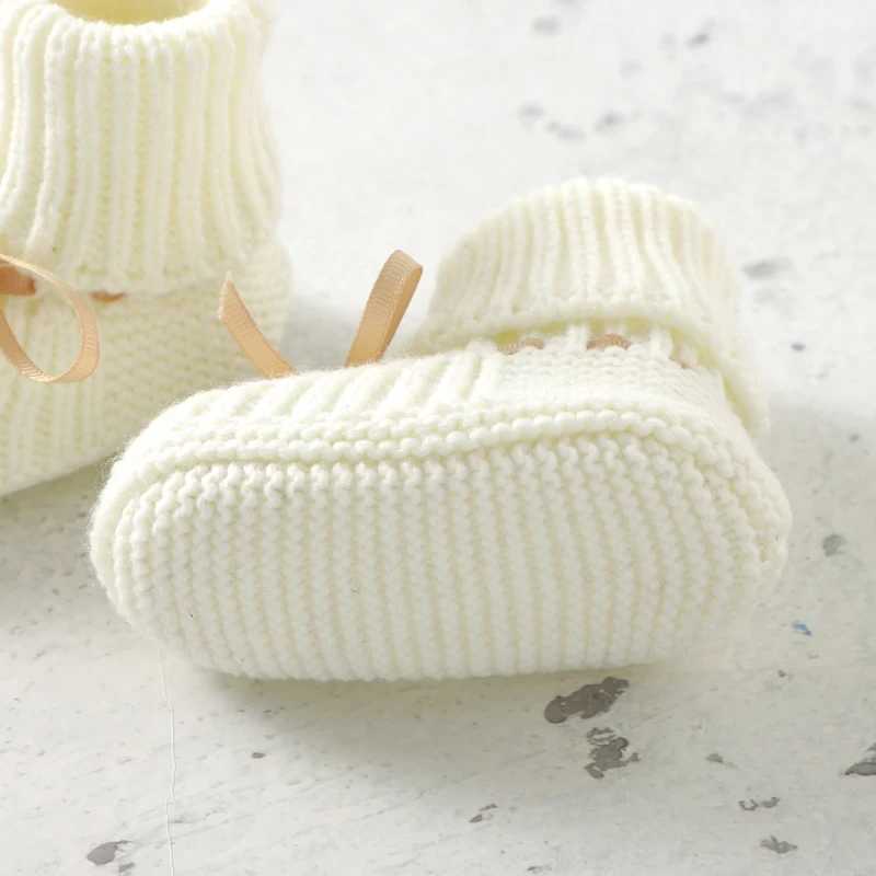 Newborn Baby Shoes Gloves Set Handmade Infant Boy Girl Boots Mittens Knitted Fashion Bow Toddler Kid Clothing Accessories 018M C251008