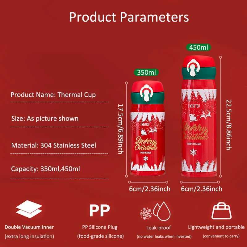 350ml450ml Christmas Thermos Cup Vacuum Flask 304 Stainless Steel Water Bottle Portable Insulated Thermal Mug Christmas Gift C251008