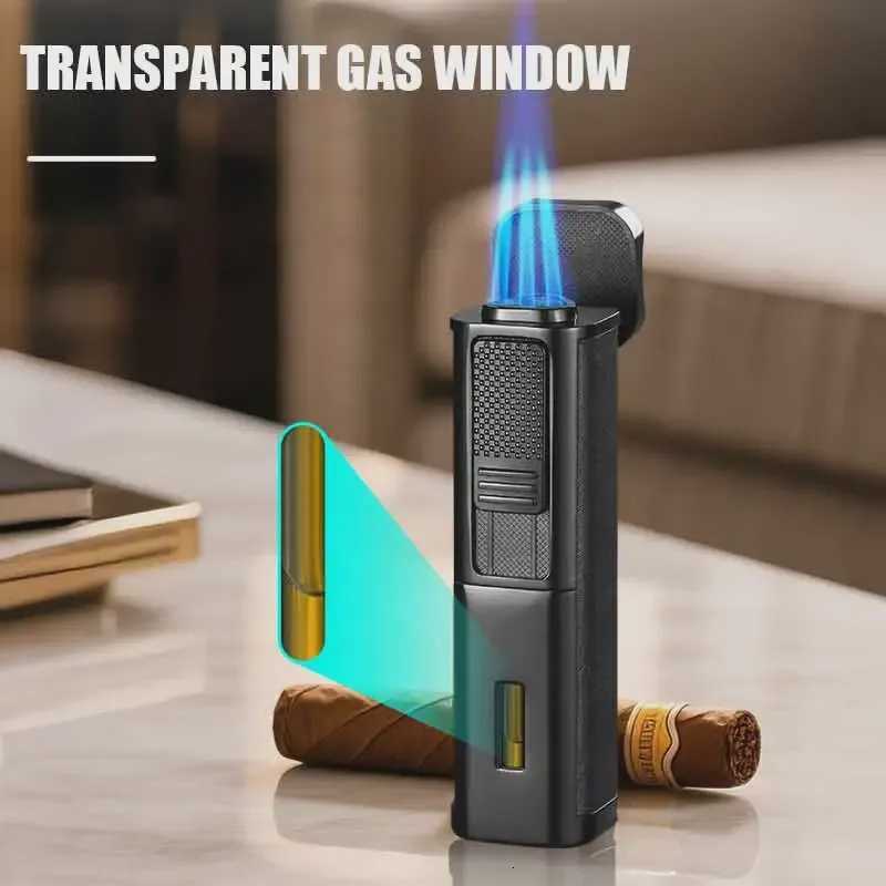 TripleJet Flame Windproof Butane Lighter Men Cigars Lighters with Cigars Cutter Cigars Present for Men Y251008