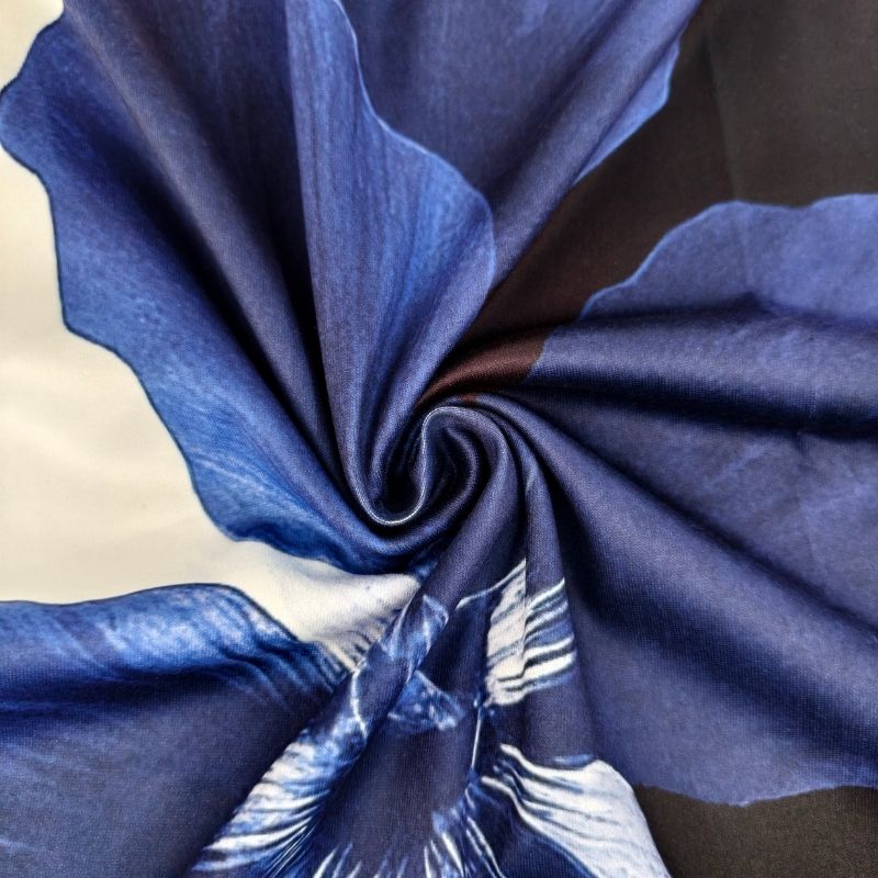 Women's Floral Print Milk Silk Midi Dress Blue White Elegant Office Wear Spring Summer Dress-CF56113