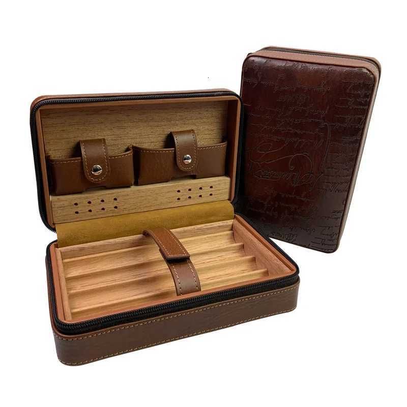 Portable Humidor Cigar Box Travel Cigar Case Leather Cedar Wood Smoking Accessories Y251008