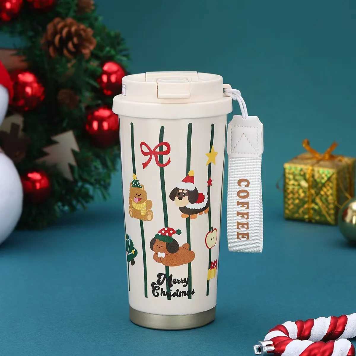 Christmas Thermos Cup 316Stainless Steel Portable Coffee Mug with Straw Santa Vacuum Water Bottle Christmas Gift for kitchenware C251008