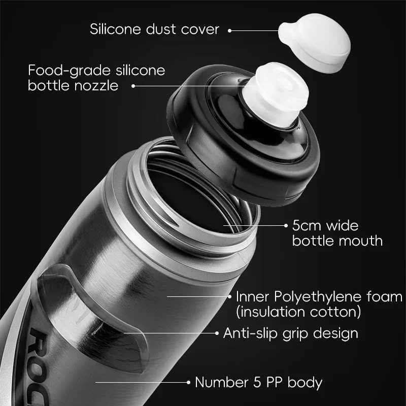 ROCKBROS Cycling Water Bottle Cold Water Insulated Thermal Silicone Bottle Fitness Outdoor Bicycle Portable 620ml Water Kettle C251008