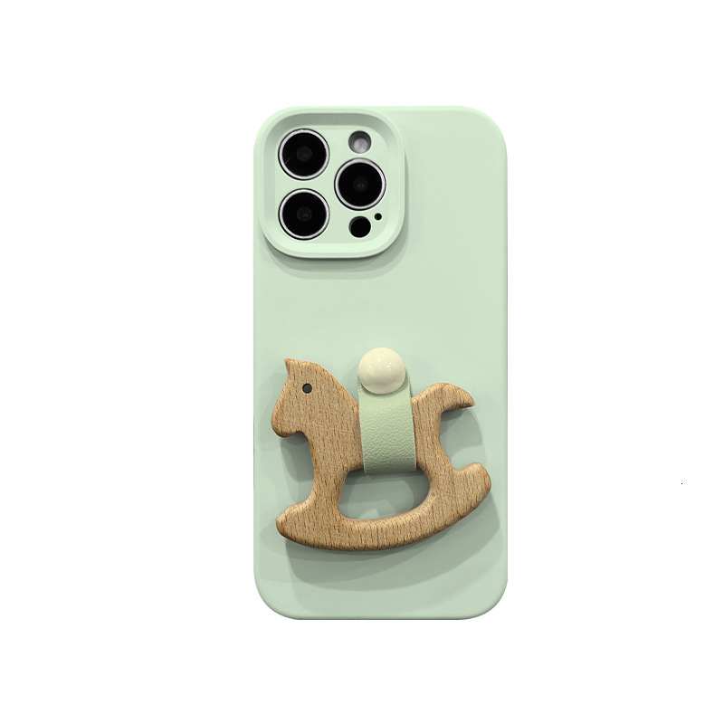 for iPhone 17 Pro Max Case with Wooden Horse Grip Kickstand Leather Touch Comfortable Handcrafted Cover for iPhone Phone Case