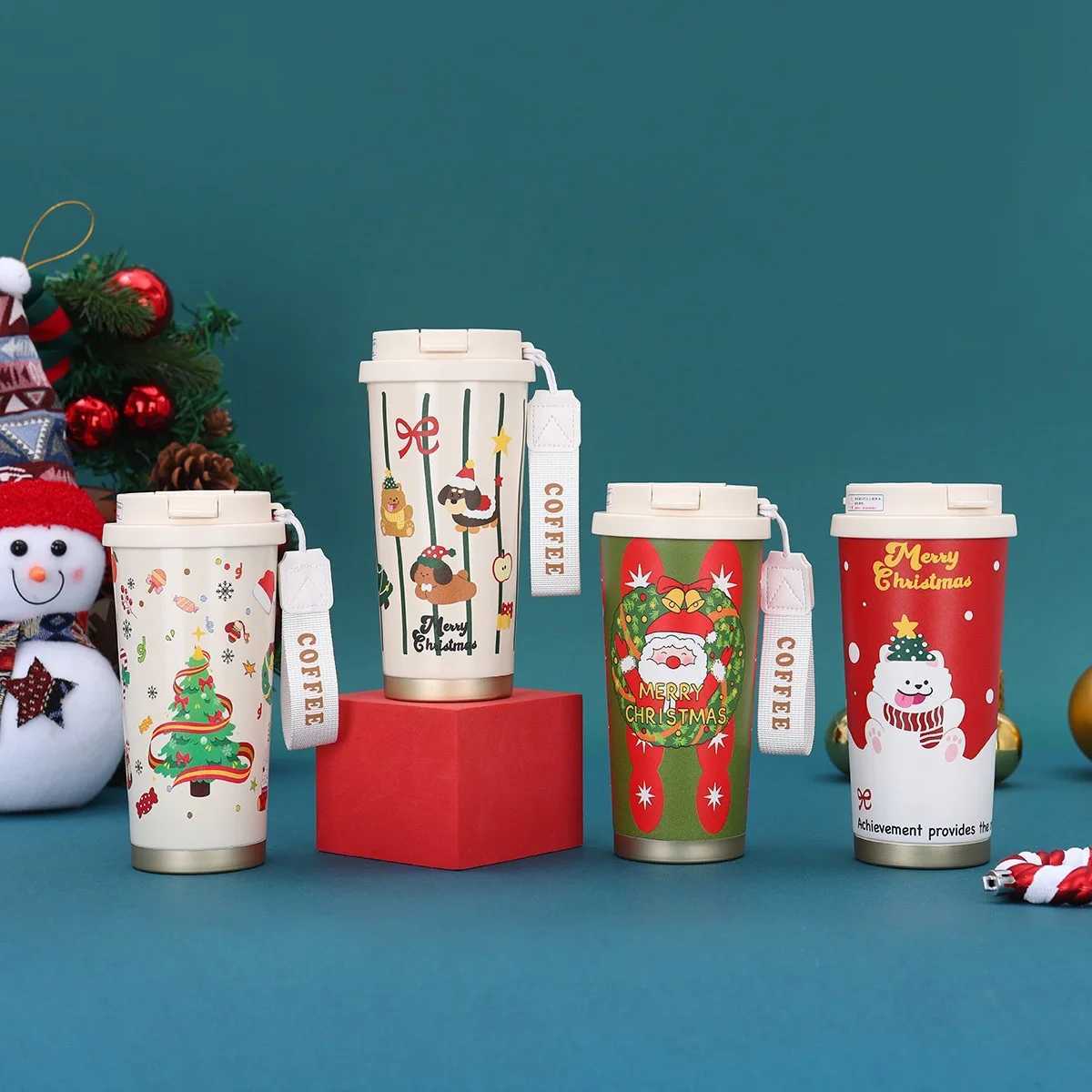 Christmas Thermos Cup 316Stainless Steel Portable Coffee Mug with Straw Santa Vacuum Water Bottle Christmas Gift for kitchenware C251008
