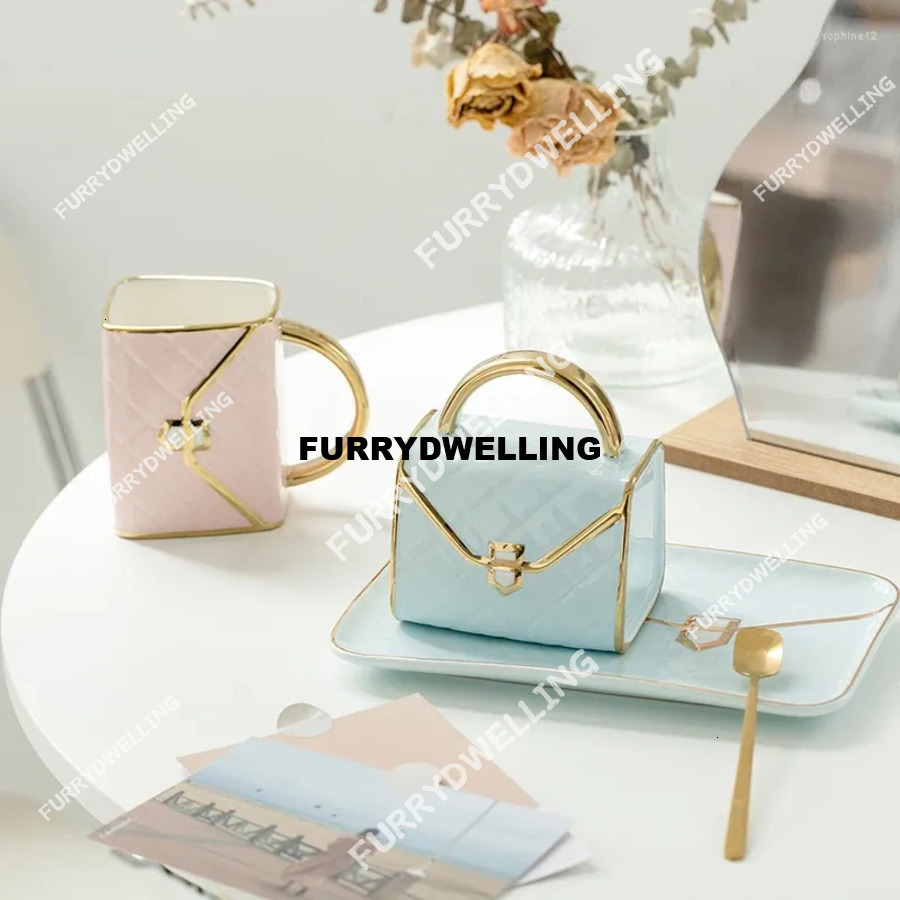 Mugs Handbag Ceramic Mug Cup Luruxious Designer Coffee Dwe74 Tote Shape Cups Saucer Set Milk Tea Juice Water Drinkware Gifts