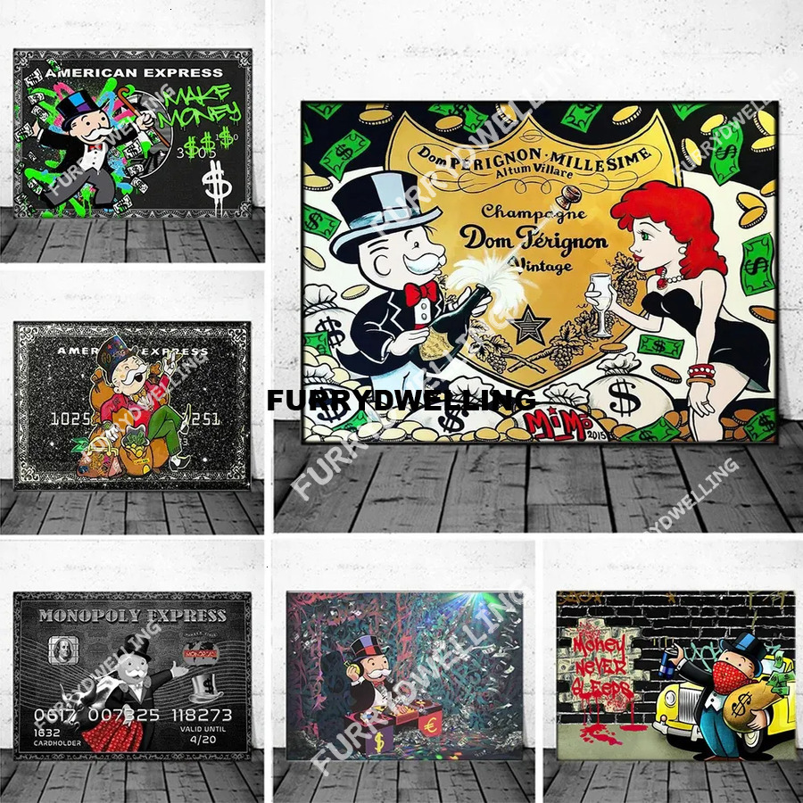Graffiti Alec Monopoly Cartoon Posters Pop Wall Art Canvas Prints Rich Dwe74 Man Dollars Paintings For Living Room Home Decor Pictures