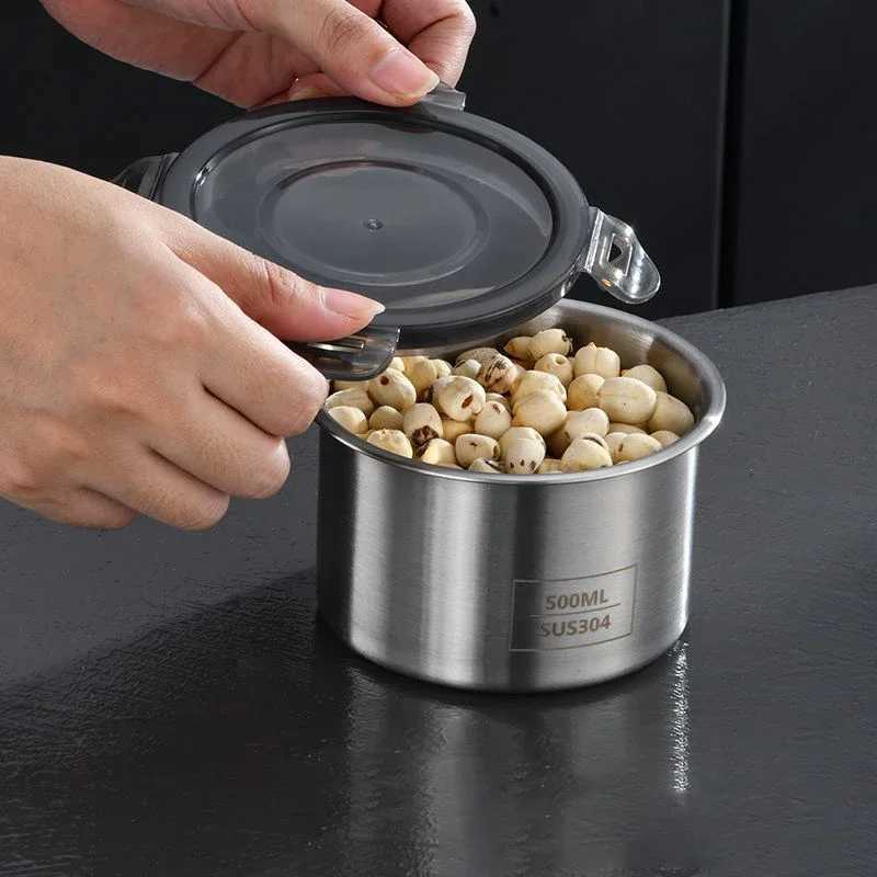 Stainless Steel Airtight Container with Lid Coffee Beans Tea Storage Tray Dustproof Leakproof Spice Grain Nuts Storage Boxes C251008